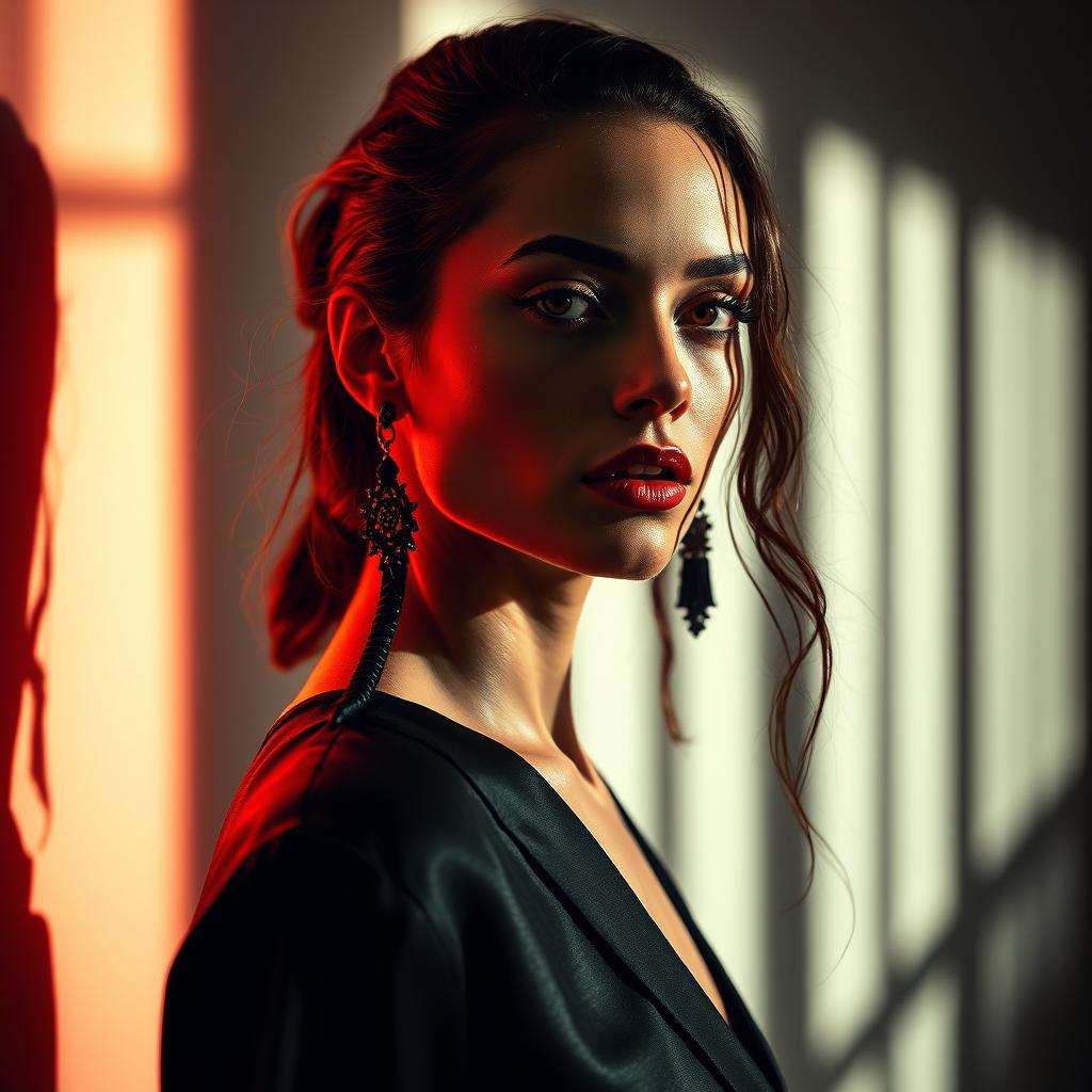Fashion editorial photography — a model in avant-garde styling under dramatic creative lighting