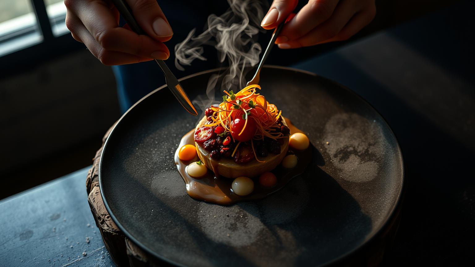 Food photography studio in Delhi — a plated dish being styled and shot overhead with props and garnishes