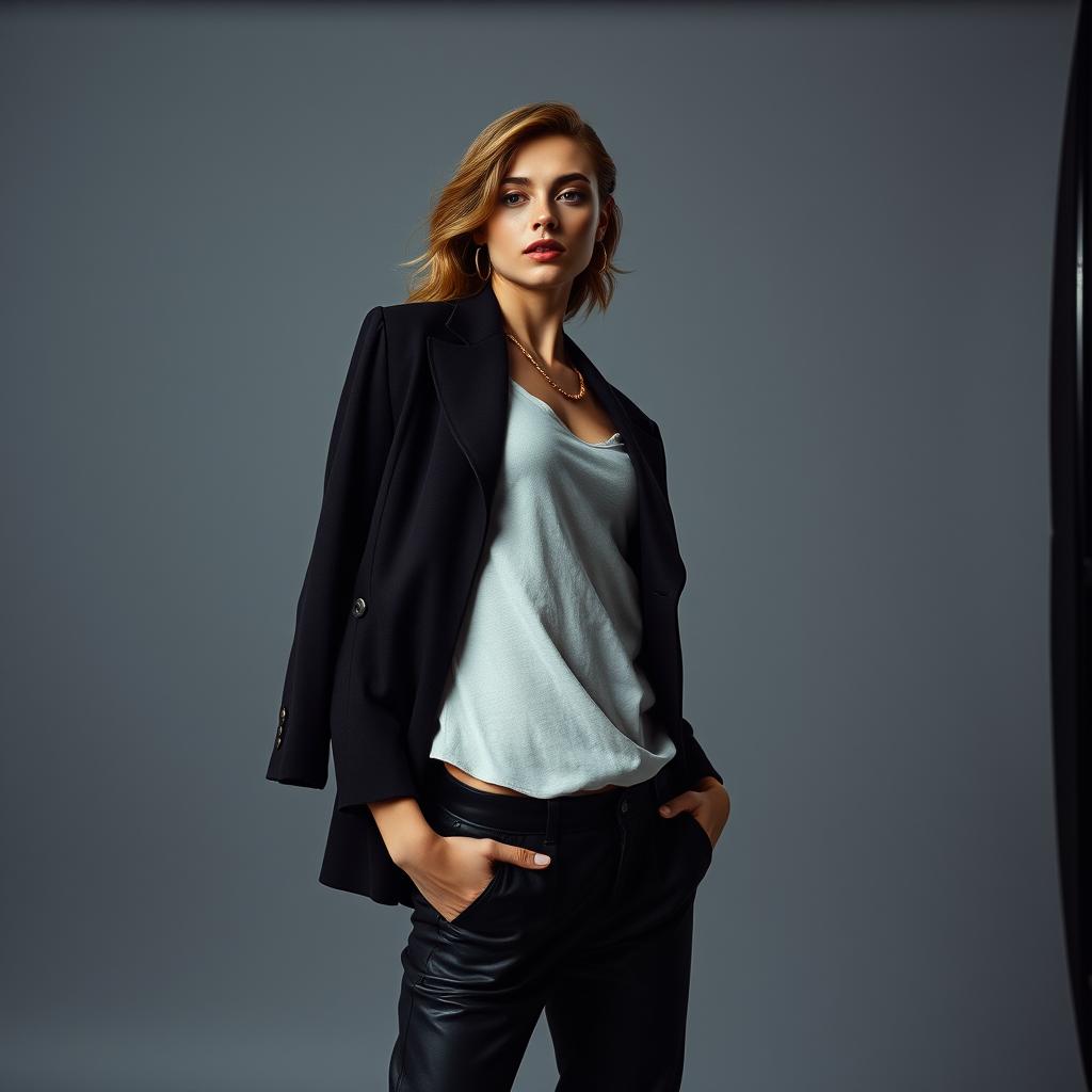 Model and fashion photography in Delhi — a model posing in studio against a grey seamless backdrop