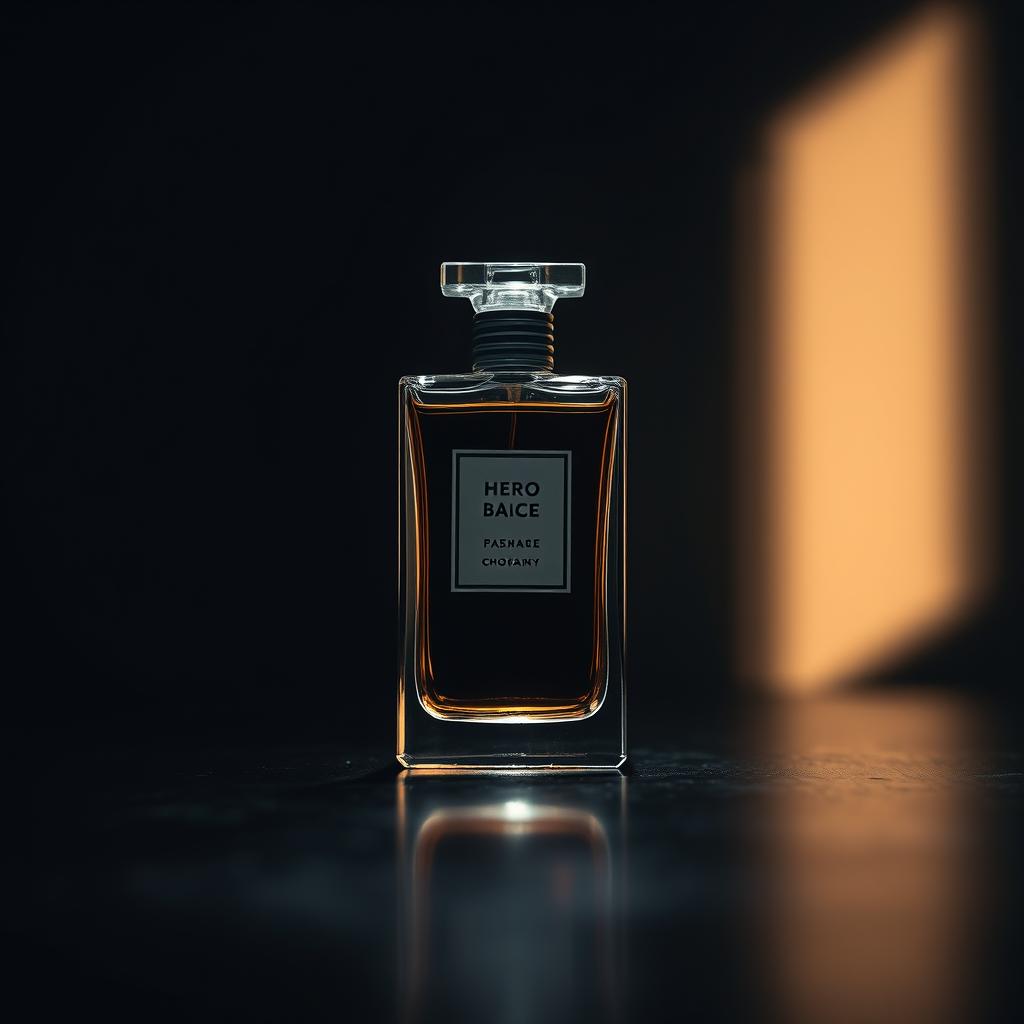 Product photography in Delhi — a luxury perfume bottle lit dramatically on a dark reflective surface