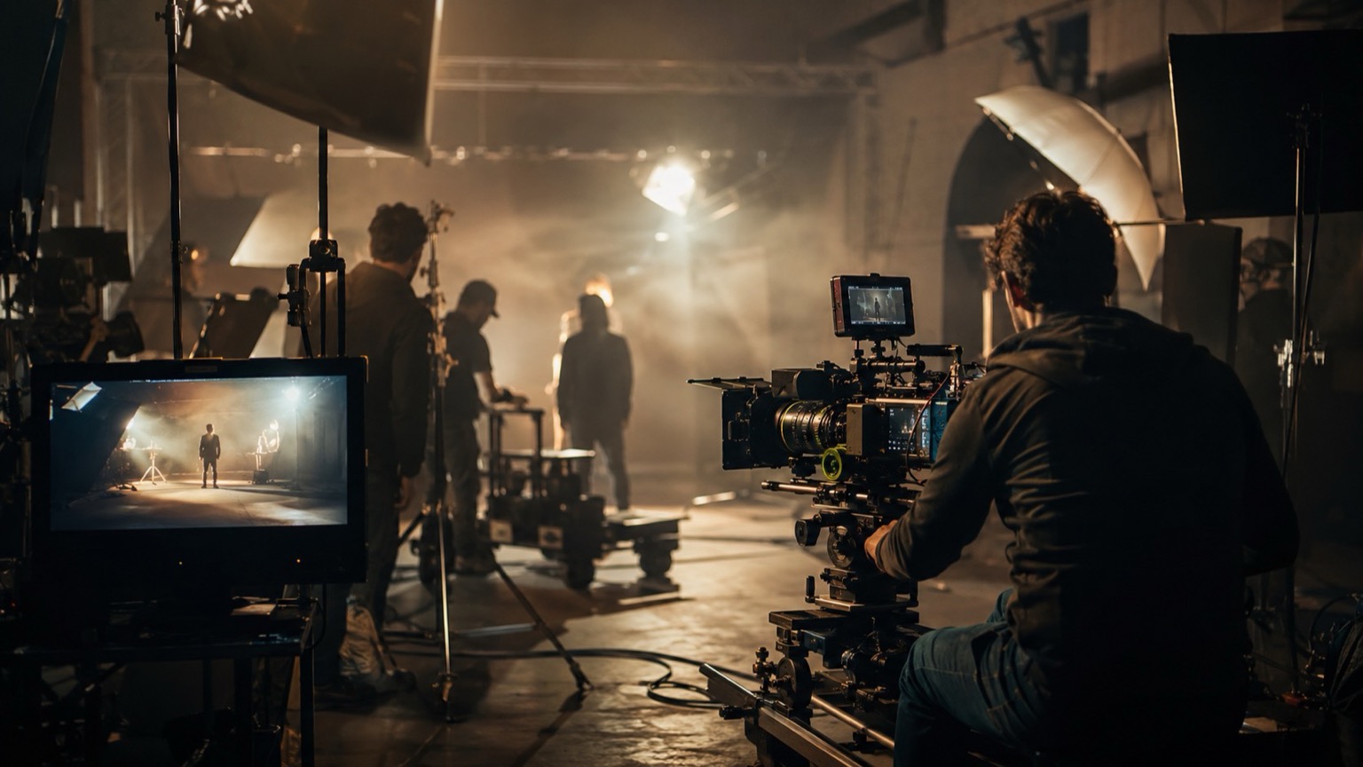 Black Dot video production studio in Delhi — a film crew shooting with a cinema camera under studio lighting