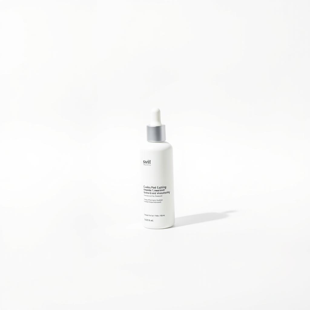 White-background product photography — a skincare bottle on pure white seamless for an Amazon listing